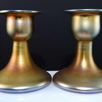 c1930 Steuben Gold Aurene Candle holders with Sterling Silver Bobeches - Estate Fresh Austin