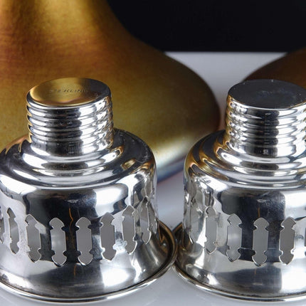 c1930 Steuben Gold Aurene Candle holders with Sterling Silver Bobeches - Estate Fresh Austin