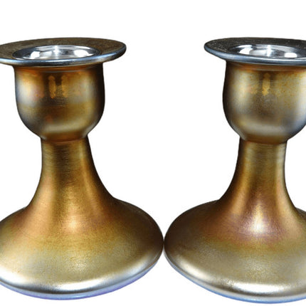 c1930 Steuben Gold Aurene Candle holders with Sterling Silver Bobeches - Estate Fresh Austin