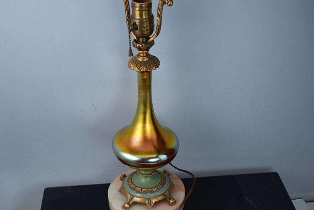 c1930 Steuben Gold Aurene Electric lamp with Ornate brass fittings - Estate Fresh Austin