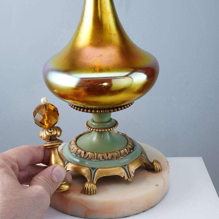 c1930 Steuben Gold Aurene Electric lamp with Ornate brass fittings - Estate Fresh Austin