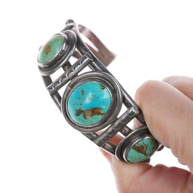 6.375" 1930's Navajo Stamped silver and turquoise bracelet - Estate Fresh Austin
