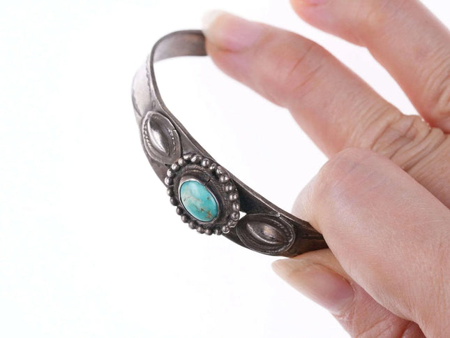 c1930's 6.5" Navajo stamped silver ring with turquoise - Estate Fresh Austin