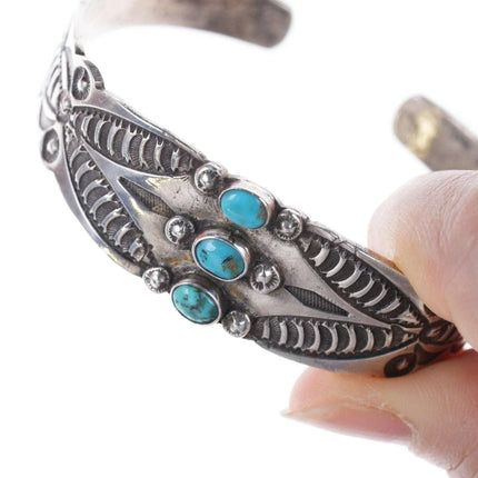 6.5" c1930's Heavy Stamped Navajo silver and turquoise cuff bracelet - Estate Fresh Austin