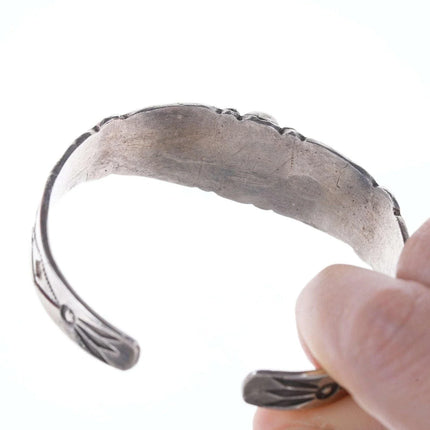 6.5" c1930's Heavy Stamped Navajo silver and turquoise cuff bracelet - Estate Fresh Austin