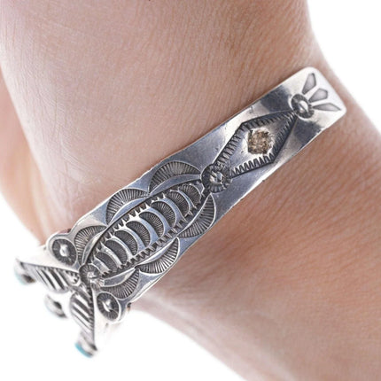 6.5" c1930's Heavy Stamped Navajo silver and turquoise cuff bracelet - Estate Fresh Austin