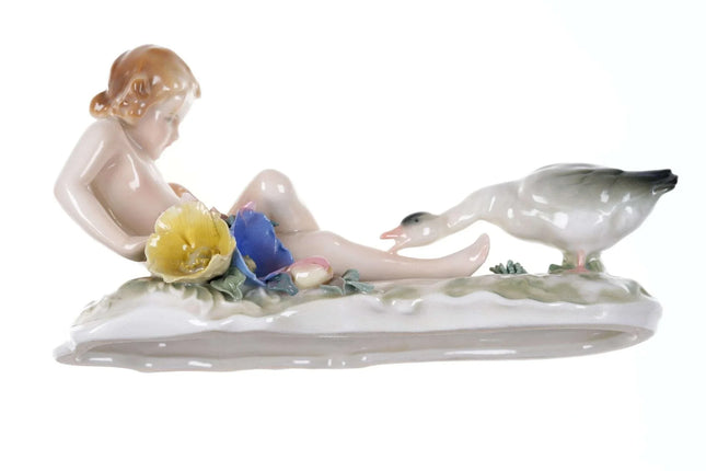 c1930's Karl Ens Voklstedt Girl with goose - Estate Fresh Austin
