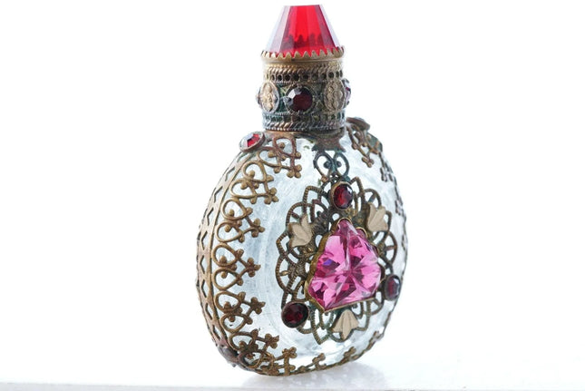 c1930's Miniature Czechoslovakia Gilt Metal/Rhinestone mounted perfume dauber - Estate Fresh Austin