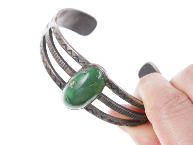 c1930's Navajo Hand Stamped silver and turquoise bracelet - Estate Fresh Austin