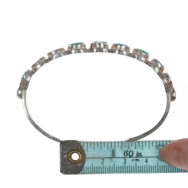 c1930's Navajo ingot silver turquoise row cuff bracelet - Estate Fresh Austin