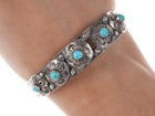 c1930's Navajo ingot silver/turquoise heavy stamped cuff bracelet - Estate Fresh Austin