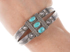 c1930's Vintage Native American Heavy Stamped silver/turquoise cuff bracelet - Estate Fresh Austin