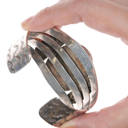 c1940 6.375" Navao Stamped silver and turquoise bracelet - Estate Fresh Austin