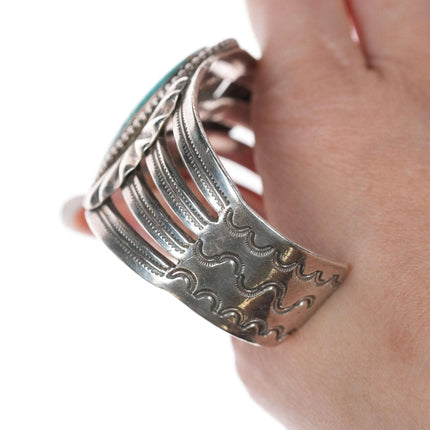 c1940 6.375" Navao Stamped silver and turquoise bracelet - Estate Fresh Austin