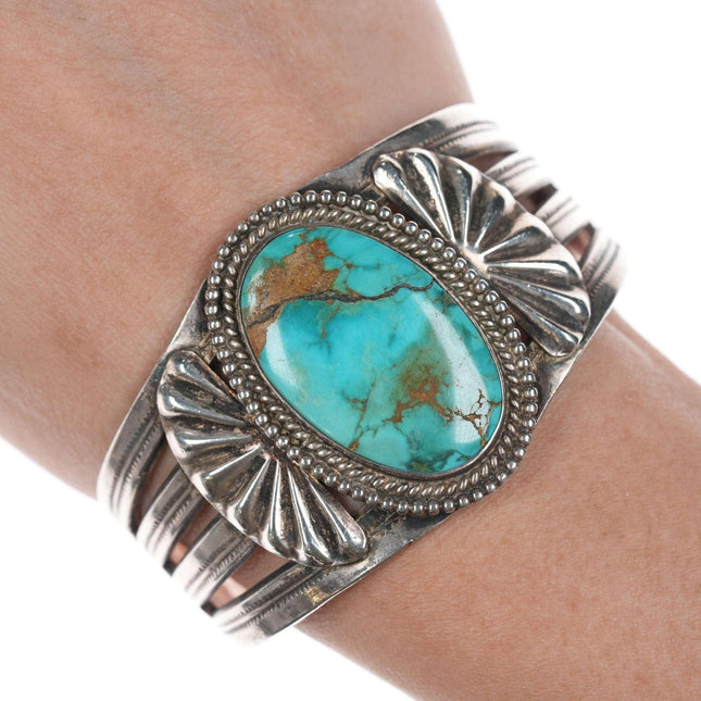 c1940 6 3/8" Navao Stamped silver and turquoise bracelet - Estate Fresh Austin