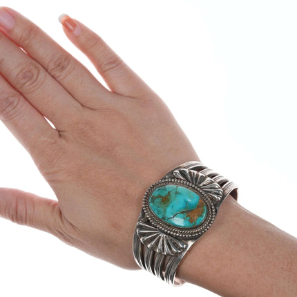 c1940 6.375" Navao Stamped silver and turquoise bracelet - Estate Fresh Austin