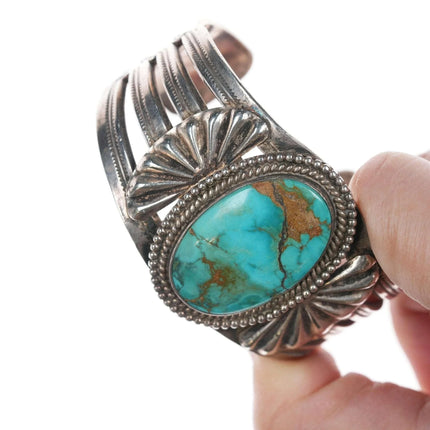 c1940 6.375" Navao Stamped silver and turquoise bracelet - Estate Fresh Austin