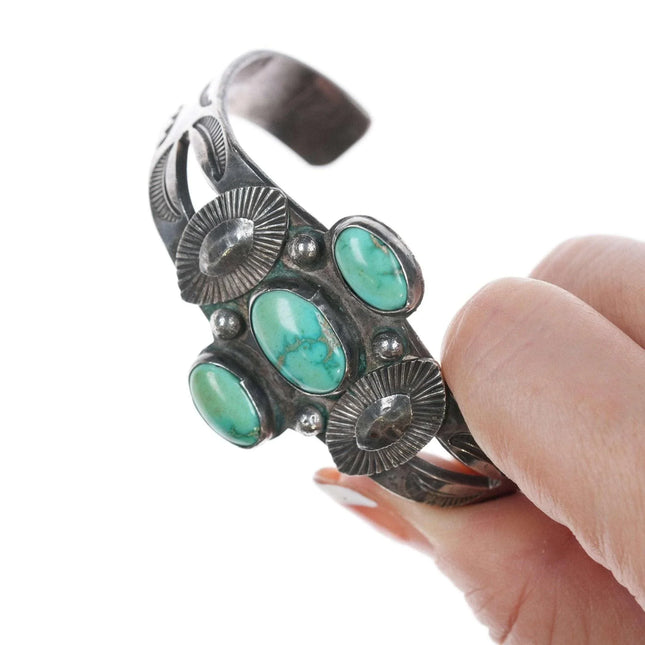 6.5" c1940 Navajo Stamped silver and turquoise bracelet - Estate Fresh Austin