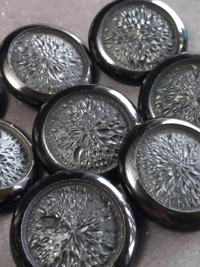 c1940 Carved Wood Enamel Large Coat Button Set (6) 1 3/8" - Estate Fresh Austin