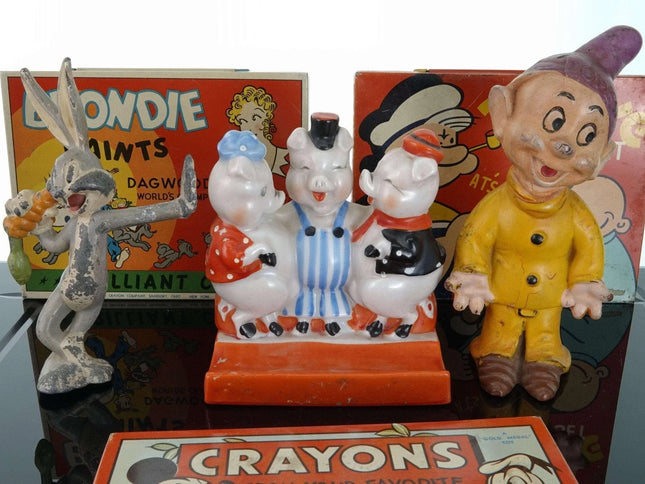 c1940 Disney Warner Brothers Lot Mickey Mouse, Blondie, Popeye, Three little pig - Estate Fresh Austin