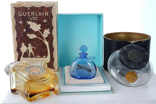 c1940 French Baccarat/Lalique perfume bottles in original boxes - Estate Fresh Austin