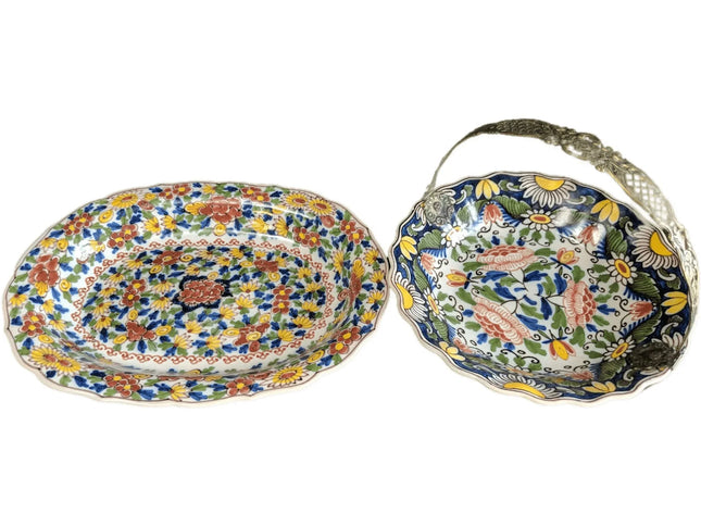 c1940 Makkum Tichelaar Delft Bowls one with Silver Handle - Estate Fresh Austin