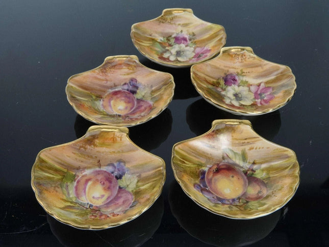 c1940 Royal Winton Hand Painted Flowers and fruit Salt dips/Nut dishes Shell for - Estate Fresh Austin