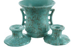 c1940 Rumrill Art Pottery Vase and Candle holder with unusual sponged green matt - Estate Fresh Austin