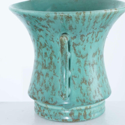 c1940 Rumrill Art Pottery Vase and Candle holder with unusual sponged green matt - Estate Fresh Austin