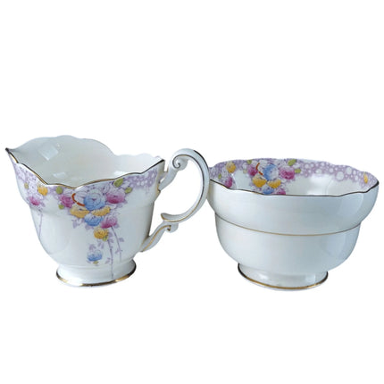 c1940 Shelley Summer Roses Large Art Deco Creamer and Sugar Hand Embellished - Estate Fresh Austin