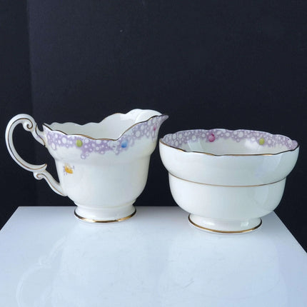 c1940 Shelley Summer Roses Large Art Deco Creamer and Sugar Hand Embellished - Estate Fresh Austin