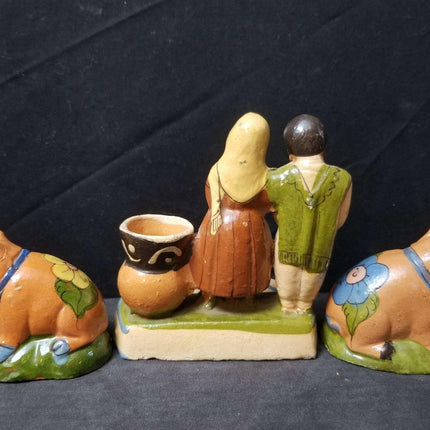 c1940 Tlaquepaque Mexican Folk Pottery Ash Tray and Pig Shakers - Estate Fresh Austin