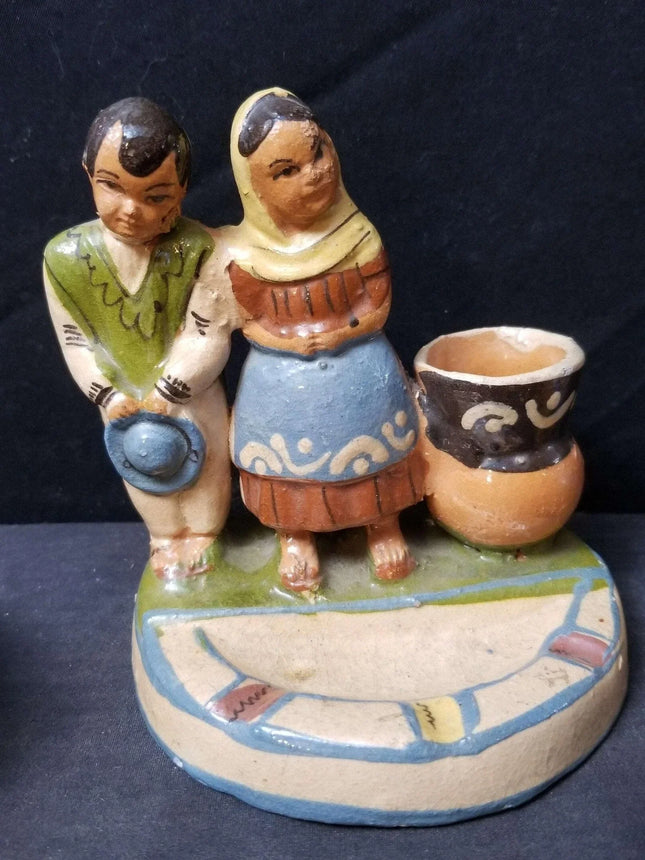 c1940 Tlaquepaque Mexican Folk Pottery Ash Tray and Pig Shakers - Estate Fresh Austin