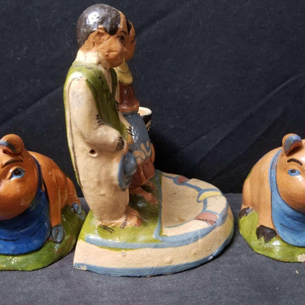 c1940 Tlaquepaque Mexican Folk Pottery Ash Tray and Pig Shakers - Estate Fresh Austin