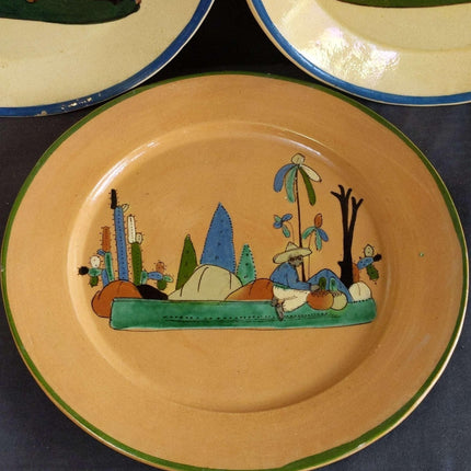 c1940 Tlaquepaque Mexican Folk Pottery Plate 9.25" lot (3 pcs) - Estate Fresh Austin