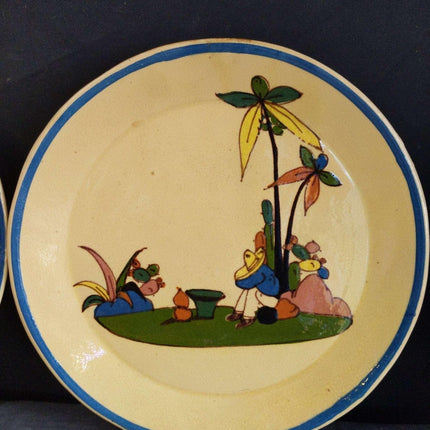 c1940 Tlaquepaque Mexican Folk Pottery Plate 9.25" lot (3 pcs) - Estate Fresh Austin