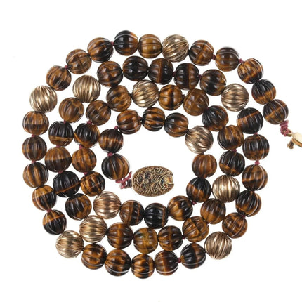 c1940 Vintage Chinese Carved Tigers Eye beaded necklace - Estate Fresh Austin
