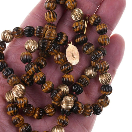 c1940 Vintage Chinese Carved Tigers Eye beaded necklace - Estate Fresh Austin