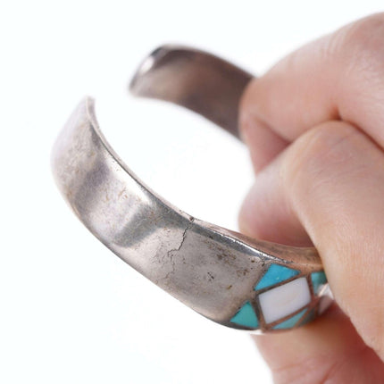 c1940's - 50's solid Zuni Turquoise/mother of pearl channel inlay cuff bracelet - Estate Fresh Austin