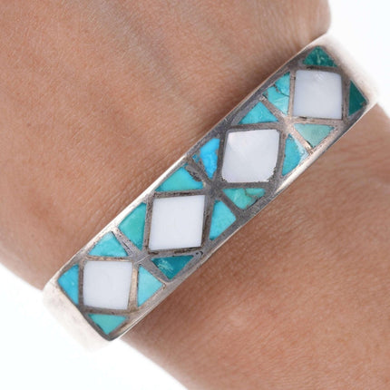 c1940's - 50's solid Zuni Turquoise/mother of pearl channel inlay cuff bracelet - Estate Fresh Austin