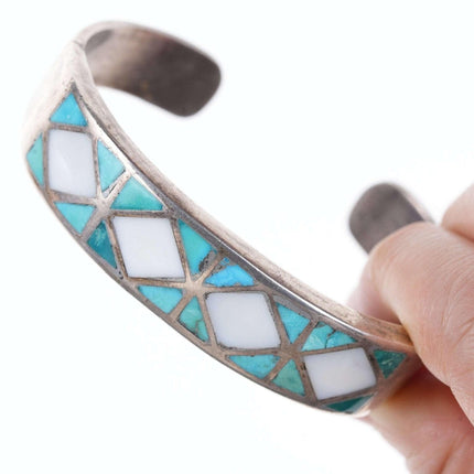 c1940's - 50's solid Zuni Turquoise/mother of pearl channel inlay cuff bracelet - Estate Fresh Austin