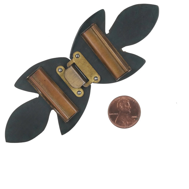 c1940's Black carved bakelite buckle set - Estate Fresh Austin