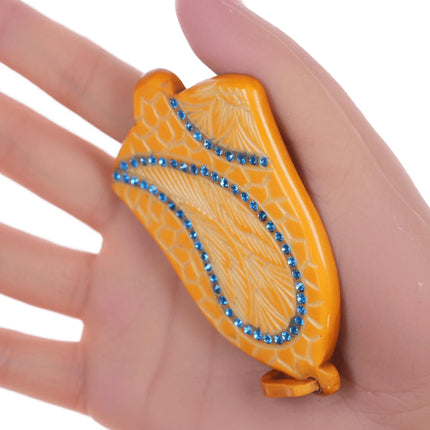 c1940's carved Butterscotch bakelite jeweled pendant - Estate Fresh Austin