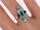 c1940's Extra Special Dishta Style Zuni turquoise and jet ring - Estate Fresh Austin