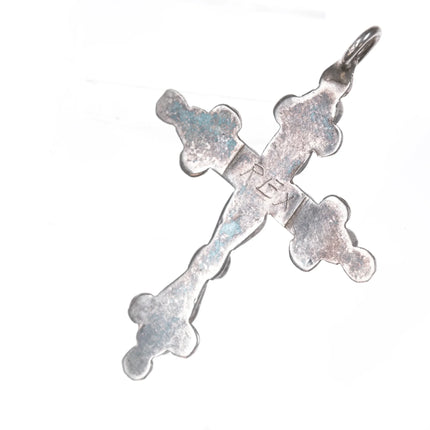 c1940's Frank Dishta Zuni silver Cross pendant flush inlay turquoise - Estate Fresh Austin