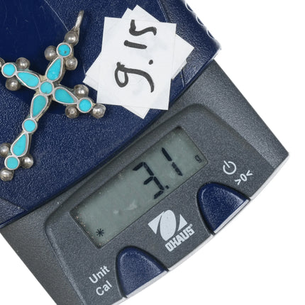 c1940's Frank Dishta Zuni silver Cross pendant flush inlay turquoise - Estate Fresh Austin