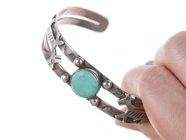6.75" c1940's Fred Harvey Era Southwestern sterling silver cuff bracelet turquoise - Estate Fresh Austin