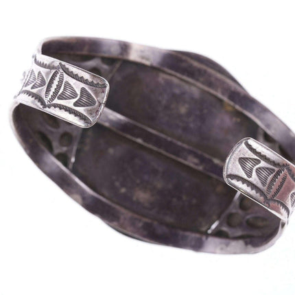 c1940's Masterpiece Navajo silver repousse heavy stamped snake bracelet with bea - Estate Fresh Austin