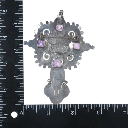 c1940's Matl Cross pendant Sterling Turquoise Amethyst and coral - Estate Fresh Austin