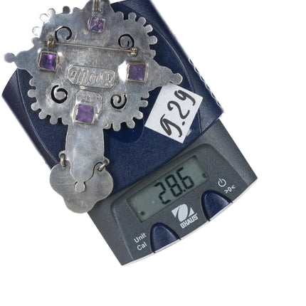 c1940's Matl Cross pendant Sterling Turquoise Amethyst and coral - Estate Fresh Austin